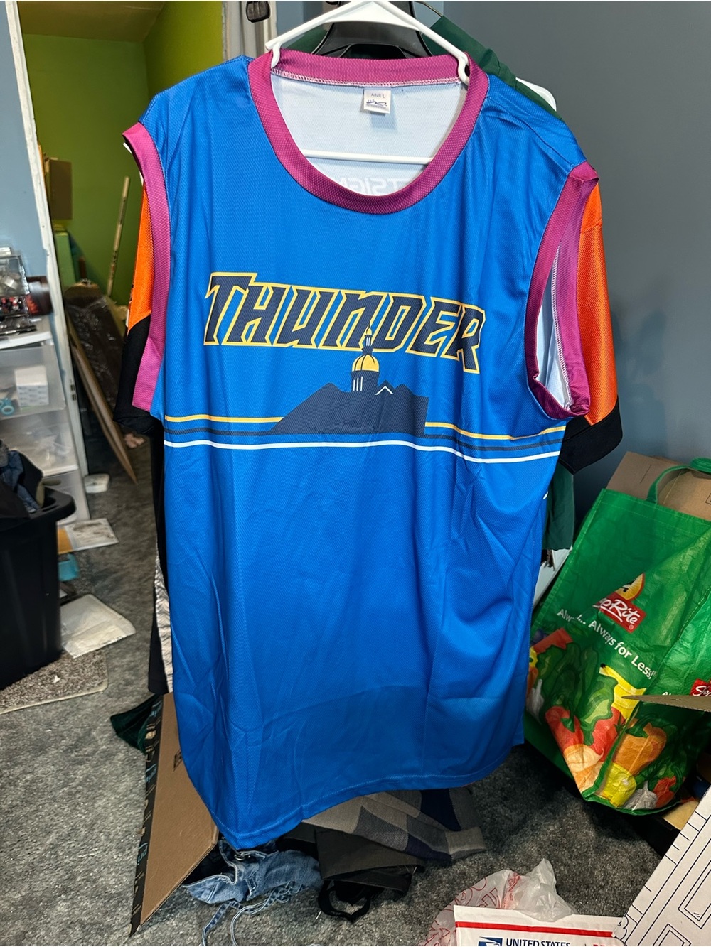Gildan Blue Thunder Sleeveless Jersey with Pink & Orange Accents